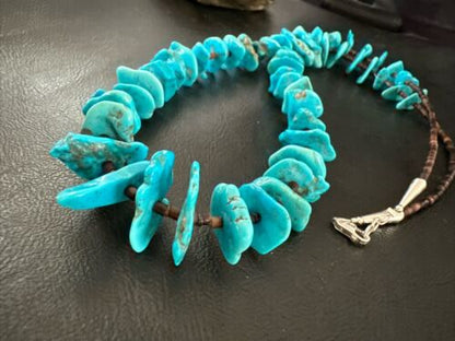 Navajo Kingman Turquoise Shell Heishi Bead Necklace | Sterling Silver | 28" | Authentic Native American Handmade | 17450