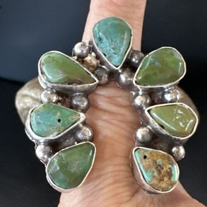 Navajo Green Turquoise Multi-Stone Cluster Ring | Authentic Native American Sterling Silver | Sz 11 | 15659