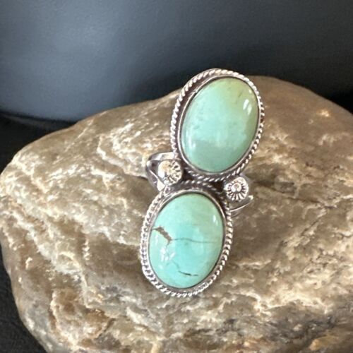 Navajo Blue Dry Creek Turquoise Multi-Stone Ring | Authentic Native American Sterling Silver | Sz 9 | 16735