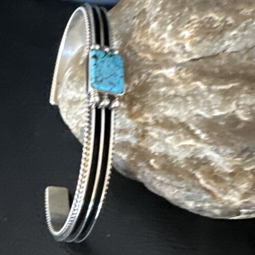 Navajo Blue Turquoise Cuff Bracelet | Sterling Silver | Authentic Native American Handmade | 15161