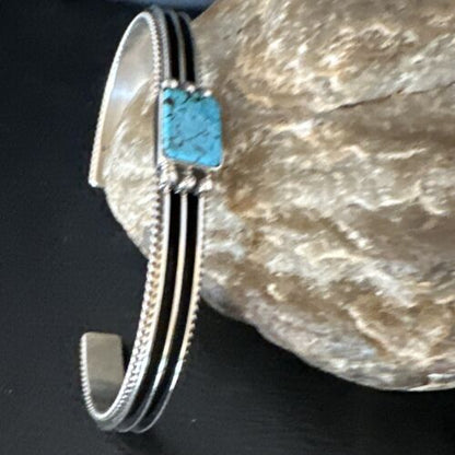 Navajo Blue Turquoise Cuff Bracelet | Sterling Silver | Authentic Native American Handmade | 15161