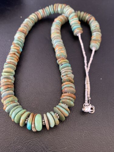 Navajo Green Royston Turquoise Necklace | Sterling Silver | 22" | Authentic Native American Handmade | 11706