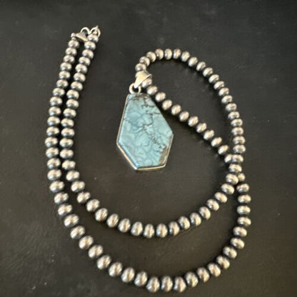 Men's Spiderweb Turquoise Pendant | Navajo Pearls Sterling Silver Necklace | Authentic Native American Handmade | 15533