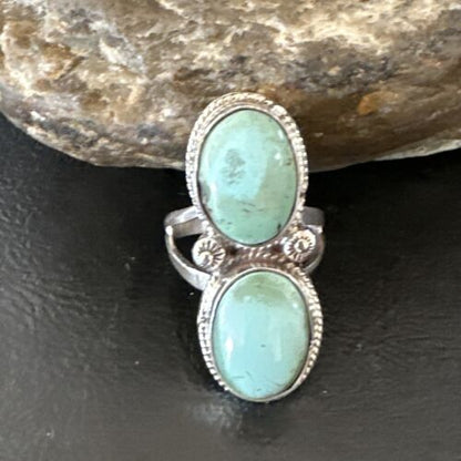 Navajo Blue Dry Creek Turquoise Multi-Stone Ring | Authentic Native American Sterling Silver | Sz 10 | 16740