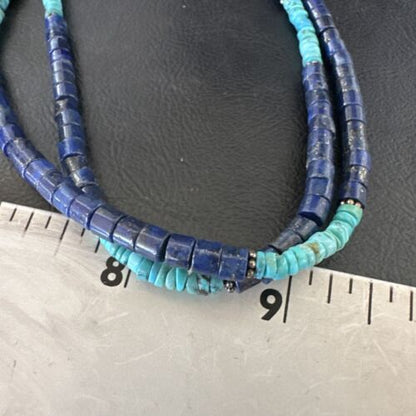 Navajo Blue Turquoise Lapis Necklace | Sterling Silver | 22" | Authentic Native American Handmade | 17554