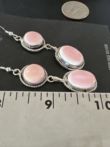 Navajo Pink Conch Shell Dangle Earrings | Sterling Silver | Authentic Native American Handmade | 17200