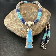 Navajo Opal Inlay Pendant Turquoise & Lapis | Sterling Silver Necklace | Native American Handmade | 16847