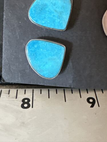 Navajo Blue Kingman Turquoise Post Stud Earrings | Sterling Silver | Authentic Native American Handmade | 17470