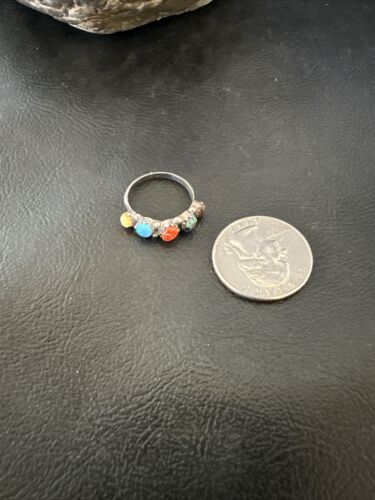 Zuni Multi-Stone Opal, Coral, Turquoise Ring | Authentic Native American Sterling Silver | Multi-Stone | Sz 6 | 16897
