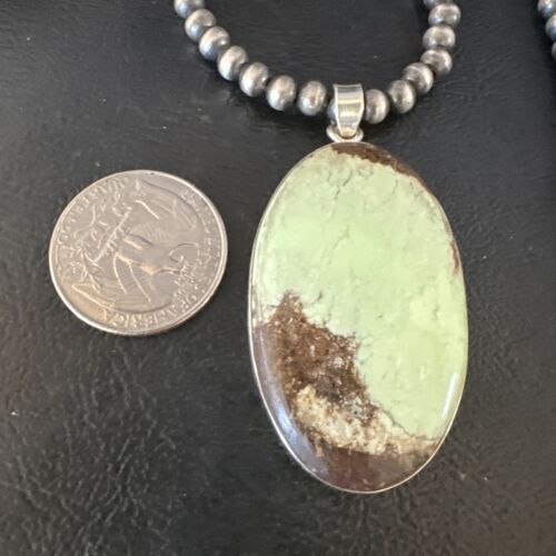 Navajo Green Gaspeite Pendant Necklace | Sterling Silver | Authentic Native American Handmade | 15486