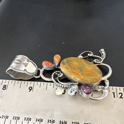 Navajo Sterling Silver Spiny Bumblebee Necklace Pendant | Multi-Stone | Authentic Native American Handmade | 16106