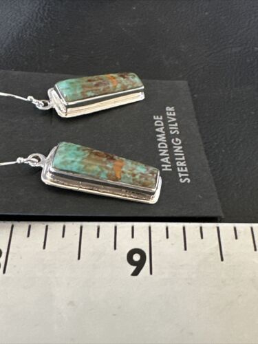 Navajo Blue Turquoise Dangle Earrings | Sterling Silver | Authentic Native American Handmade | 16507