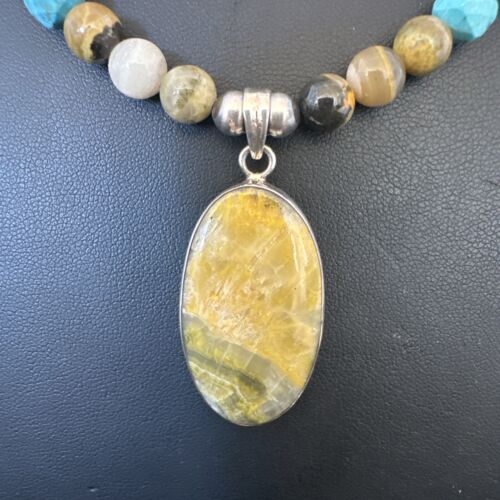Men's BumbleBee Jasper Pendant Necklace | Navajo Pearls | Sterling Silver | Authentic Native American Handmade | 16876