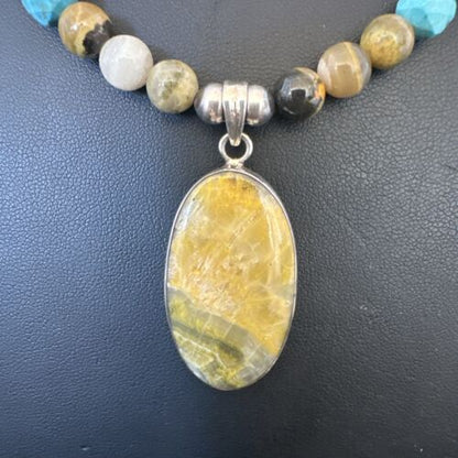Men's BumbleBee Jasper Pendant Necklace | Navajo Pearls | Sterling Silver | Authentic Native American Handmade | 16876