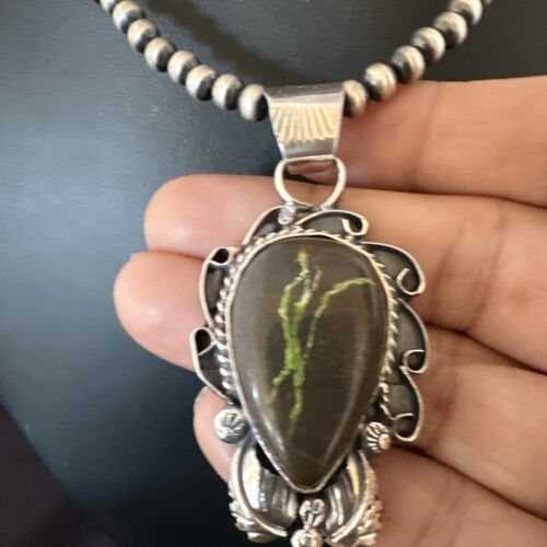 Navajo Green Boulder Turquoise Pendant Necklace | Sterling Silver | Men's Women's | 16135