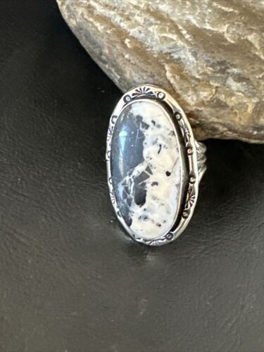 White Buffalo Turquoise Navajo Ring | Sterling Silver | Sz 11 | Authentic Native American Handmade | 16389