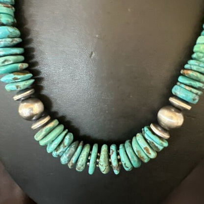 Authentic Native American Navajo Graduated Turquoise Bead Necklace | Sterling Silver | 18" | 17510