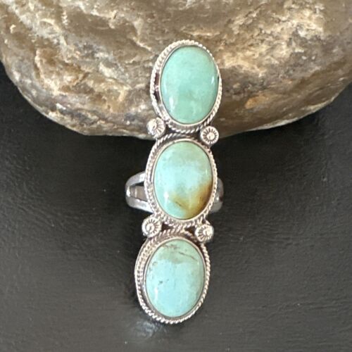 Navajo Blue Dry Creek Turquoise Multi-Stone Ring | Authentic Native American Sterling Silver | Sz 10 | 16732