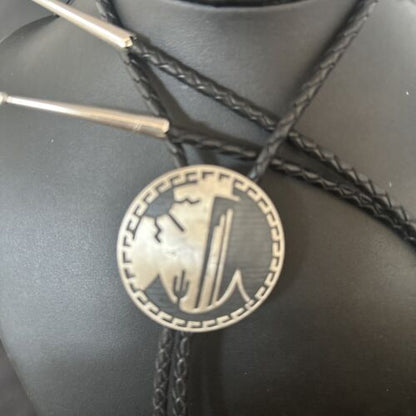 Native American Handmade Men's Bolo Tie | Hopi Sterling Silver | 14323