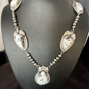 Navajo White Buffalo Turquoise Pendant Necklace | Sterling Silver | Authentic Native American Handmade | 15249