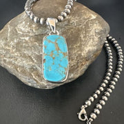 Navajo Blue Kingman Turquoise Pendant Necklace | Sterling Silver | 20" | Authentic Native American Handmade | 16700