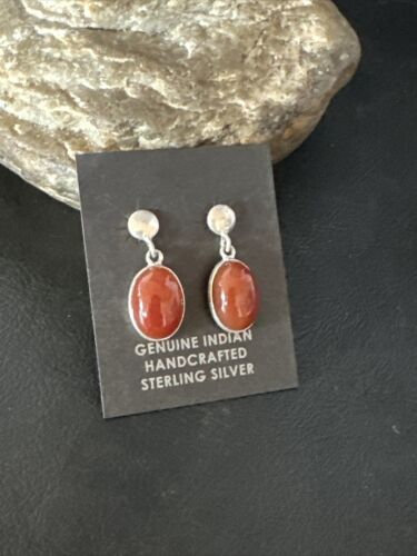 Navajo Burgundy Carnelian Dangle Earrings | Sterling Silver | Authentic Native American Handmade | 14924