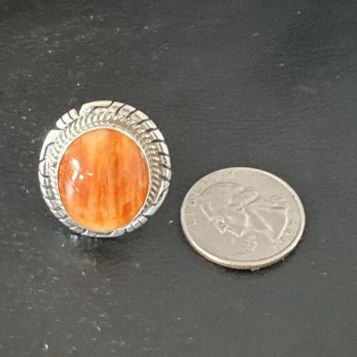 Navajo Orange Spiny Oyster Ring | Sterling Silver | Sz 7.5 | Authentic Native American Handmade | 16029