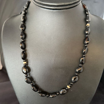 Navajo Black Onyx Necklace | Sterling Silver & Gold Filled | 18" | Authentic Native American Handmade | 10018