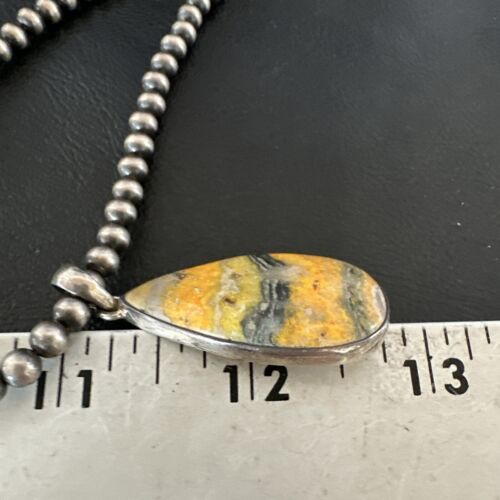 Navajo BumbleBee Jasper Pendant Necklace | Sterling Silver Pearls | Authentic Native American Handmade | 16843