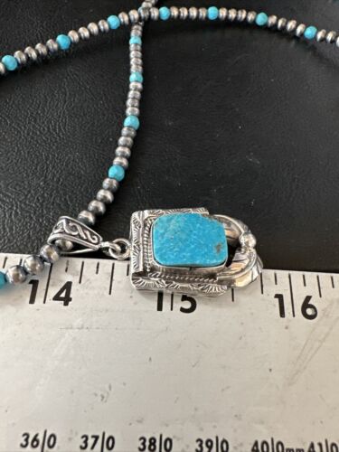 Navajo Pearls Kingman Turquoise Necklace | Sterling Silver | Authentic Native American Handmade | 14895 - Masha USA