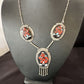 Native American Zuni Inlay Necklace Earrings Bracelet Set | Turquoise Onyx Coral | Sterling Silver | 16168