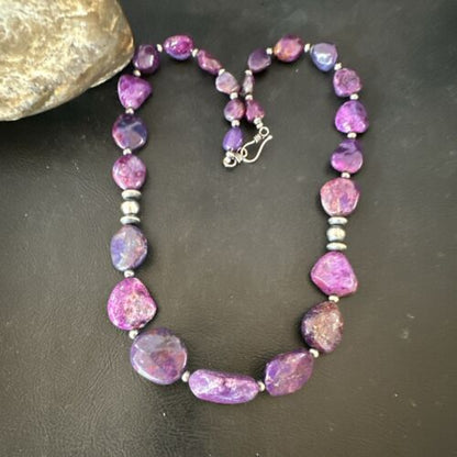 Navajo Pearl Purple Mojave Turquoise Pendant Necklace | Sterling Silver | Authentic Native American Handmade | 21" | 17497