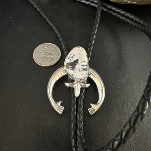 Men's Naja White Buffalo Turquoise Bolo Tie | Navajo Sterling Silver | Authentic Native American Handmade | 15274