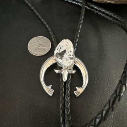 Men's Naja White Buffalo Turquoise Bolo Tie | Navajo Sterling Silver | Authentic Native American Handmade | 15274