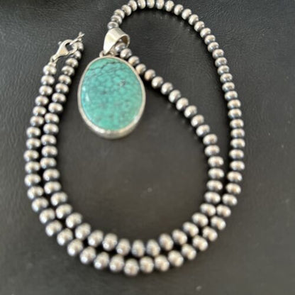 Navajo Blue Spiderweb Turquoise Pendant Necklace | Sterling Silver | Authentic Native American Handmade | 16292