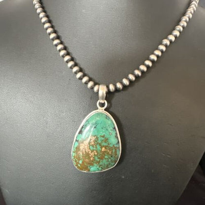 Men's Navajo Blue Spiderweb Turquoise Pendant Necklace | Sterling Silver | Authentic Native American Handmade | 16211