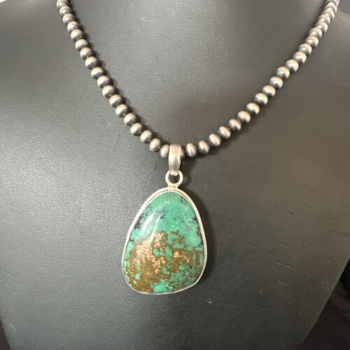 Men's Navajo Blue Spiderweb Turquoise Pendant Necklace | Sterling Silver | Authentic Native American Handmade | 16211