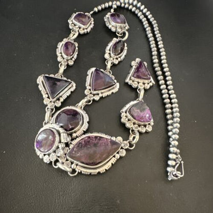 Navajo Sugilite Lariat Necklace | Sterling Silver Pendant | 30" | Authentic Native American Handmade | 16753
