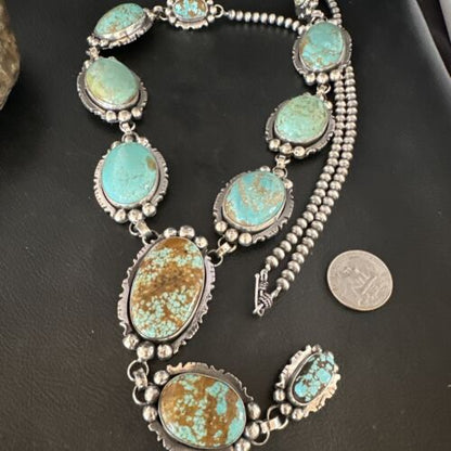 Navajo Turquoise Lariat Necklace | Sterling Silver | Native American Handmade | 15270