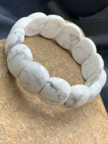 White Howlite Stone Stretch Bracelet | 7.25" Stretchable | Authentic Native American Handmade | 4602 Sale