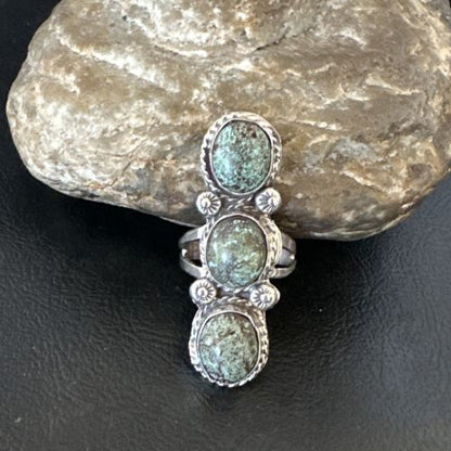 Navajo Blue Spiderweb Turquoise Multi-Stone Ring | Authentic Native American Sterling Silver | Sz 9.5 | 16708