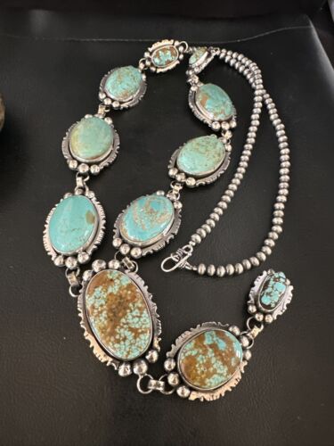 Navajo Turquoise Lariat Necklace | Sterling Silver | Native American Handmade | 15270