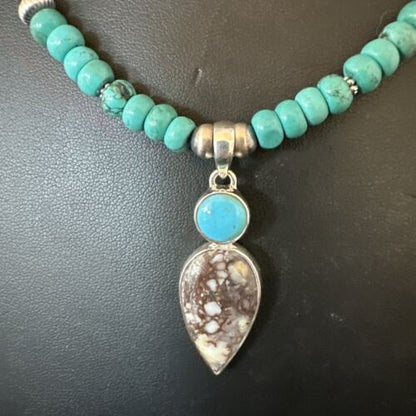 Navajo Wild Horse | Blue Kingman Turquoise Pendant Necklace | Sterling Silver | Native American Handmade | 17573