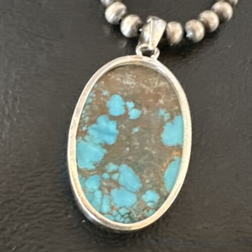 Navajo Blue Spiderweb Turquoise Pendant Necklace | Sterling Silver | Authentic Native American Handmade | 17018