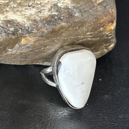 Men's Navajo White Buffalo Turquoise Ring | Sterling Silver | Sz 8.5 | Authentic Native American Handmade | 14745