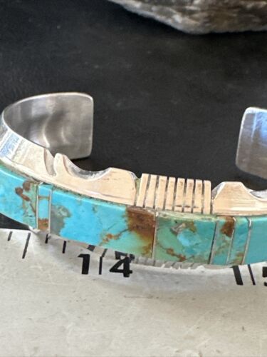 Navajo Blue Turquoise #8 Cuff Bracelet | Sterling Silver | Authentic Native American Handmade | 16899