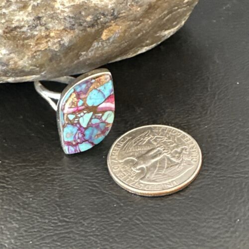 Navajo Blue Turquoise Purple Spiny Oyster Ring | Sterling Silver | Sz 8 | Authentic Native American Handmade | 16625