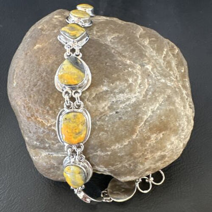 Navajo Bumblebee Jasper Link Bracelet | Sterling Silver | 8" | Authentic Native American Handmade | 16375