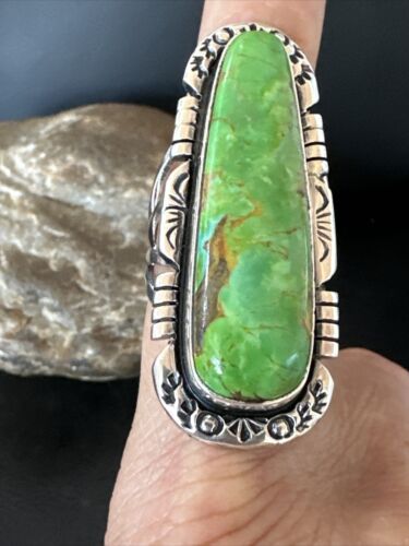 Women's Green Sonoran Turquoise Ring | Navajo Sterling Silver | Sz 9.5 | 16396