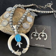 Navajo Kingman Turquoise Naja Pendant Necklace | Sterling Silver | Authentic Native American Handmade | 15158